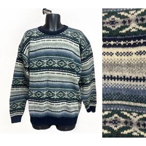 Vintage Pendleton Shetland Wool Sweater Men’s XL Geometric Fair Isle Crewneck